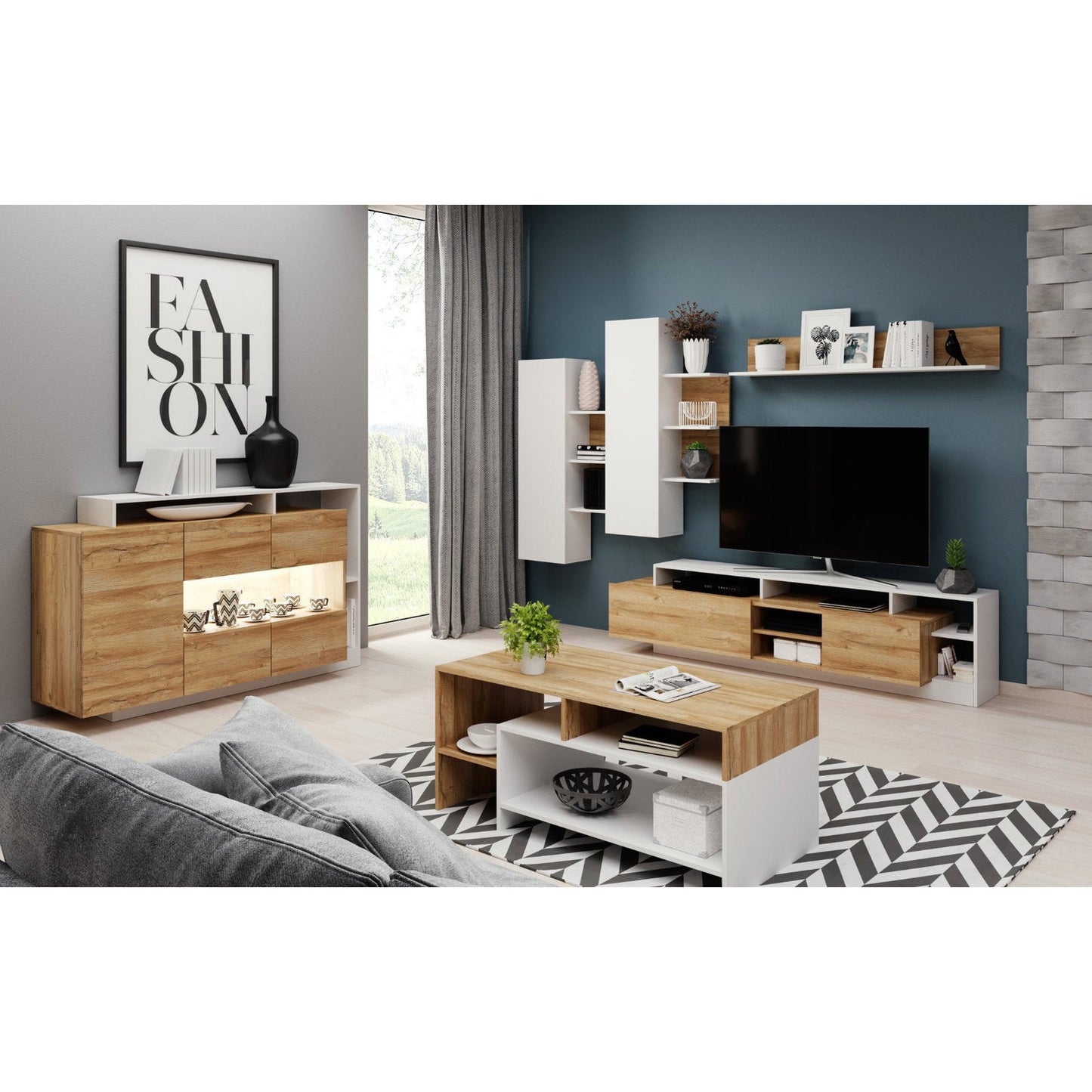 Τραπεζάκι Σαλονιού Oak Λευκό - Φυσικό 120x60x53