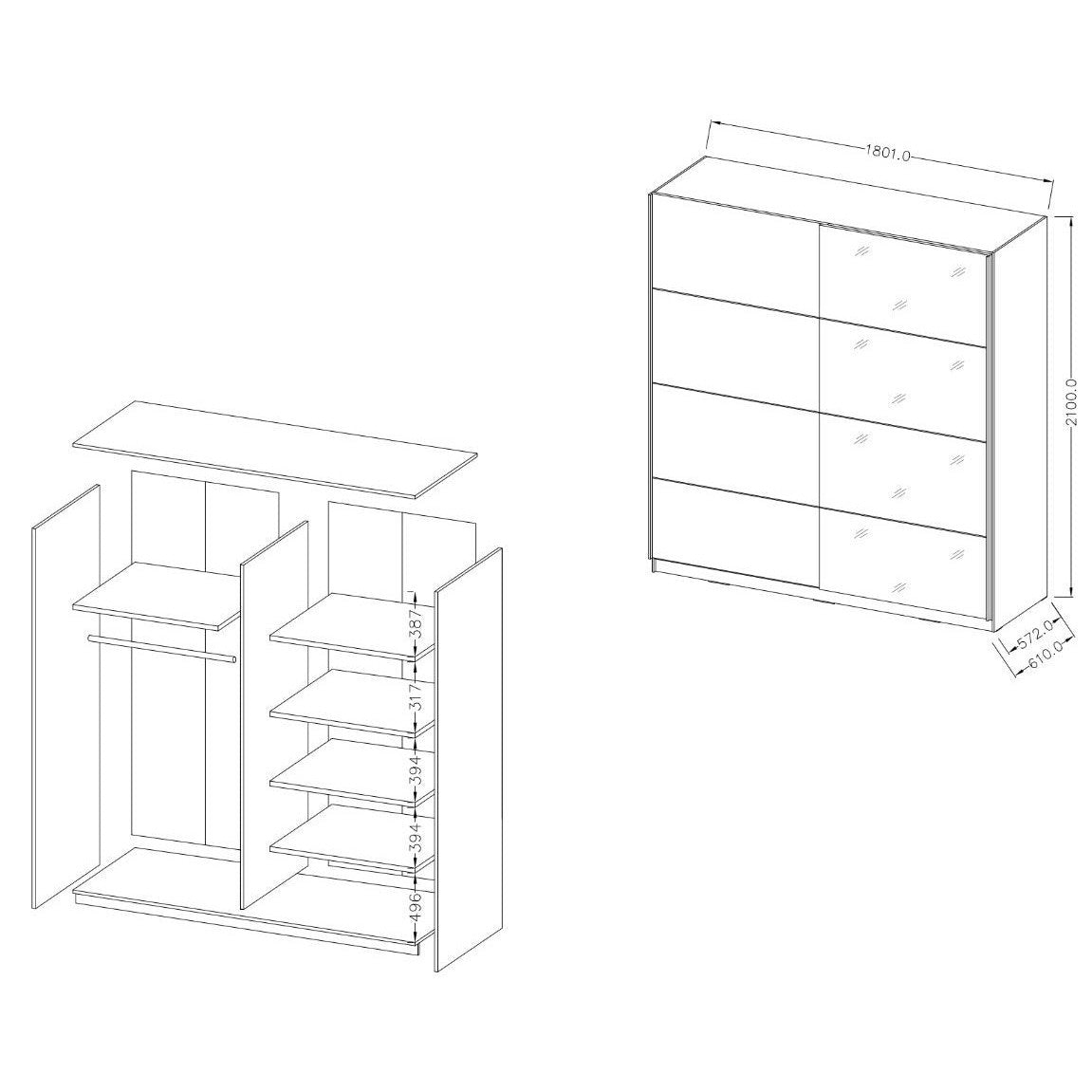 Sliding Wardrobe Delta II 180x61x210