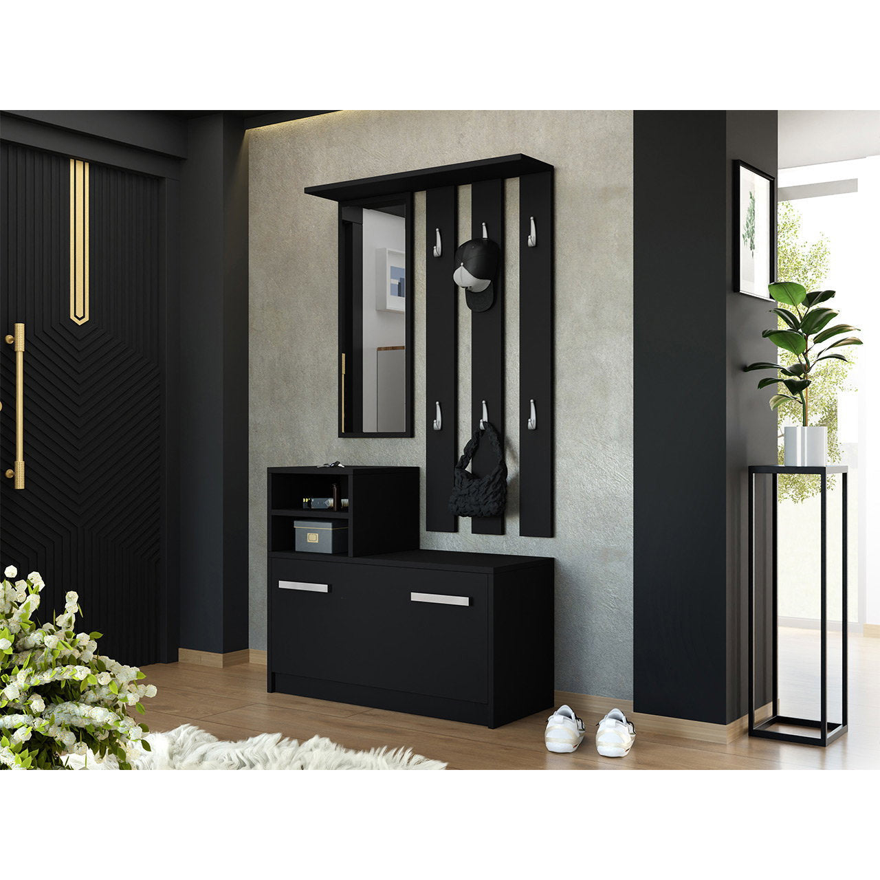 Έπιπλο Υποδοχής Kolom Μαύρο 85x24x180