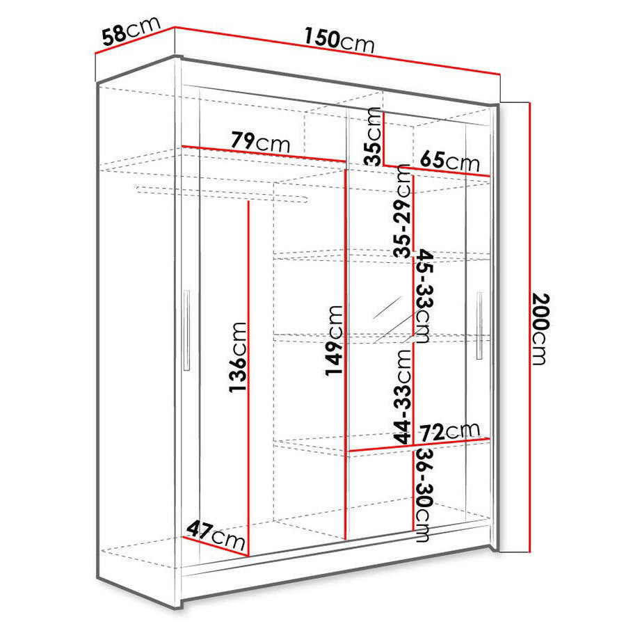 Ντουλάπα Westa VI Συρόμενη Λευκό 150x58x200