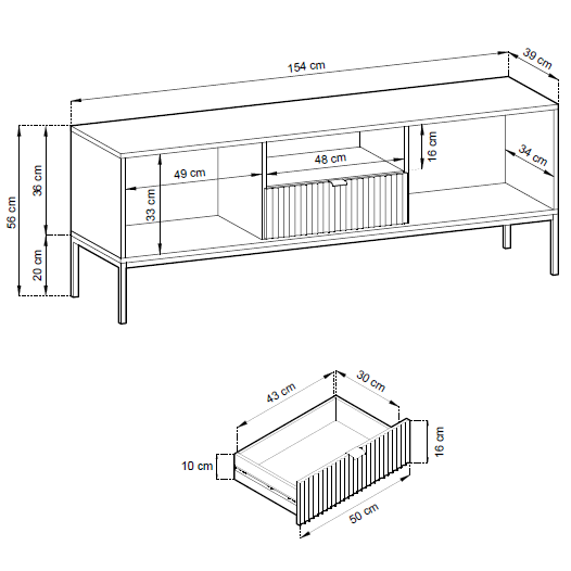 Palermo TV Stand Black 154x39x56