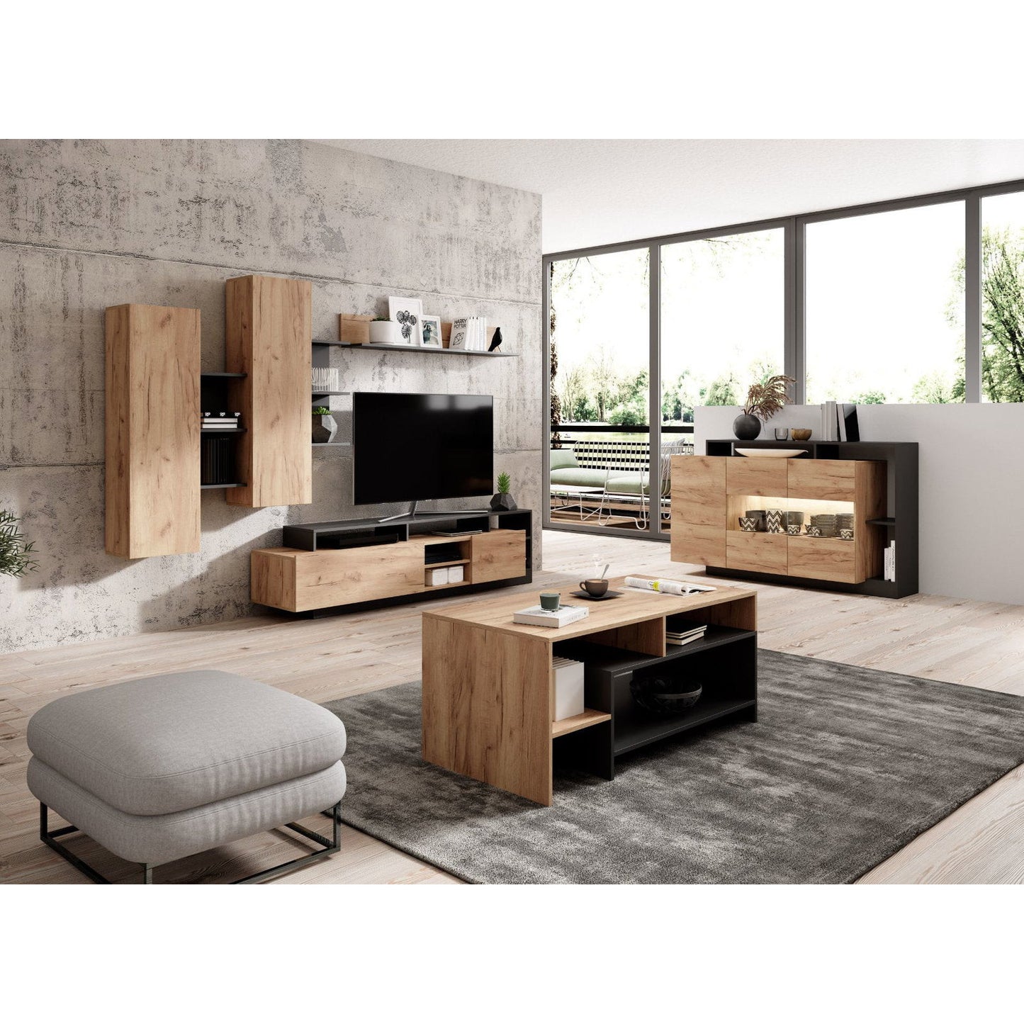 Τραπεζάκι Σαλονιού Oak Ανθρακί - Φυσικό 120x60x53