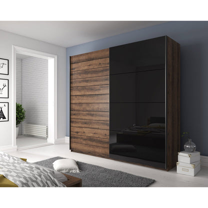 Kappa Sliding Wardrobe Walnut - Black 220x61x210
