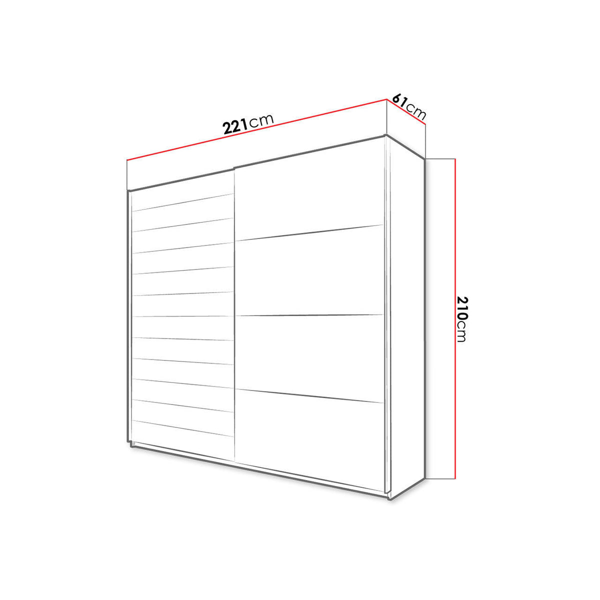 Kappa Sliding Wardrobe Walnut - Black 220x61x210
