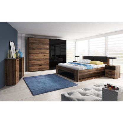 Kappa Sliding Wardrobe Walnut - Black 220x61x210