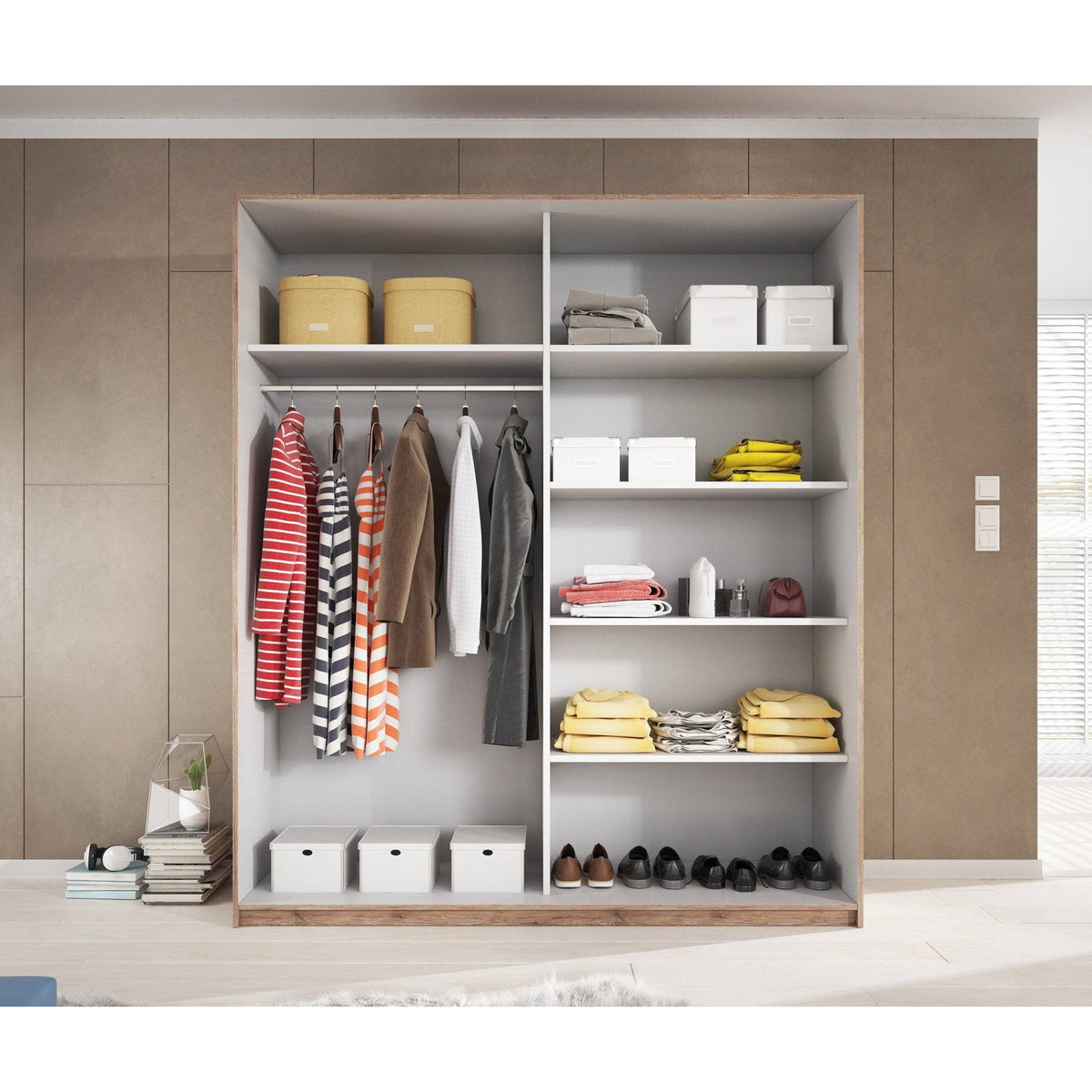 Kappa Sliding Wardrobe Walnut - Black 220x61x210