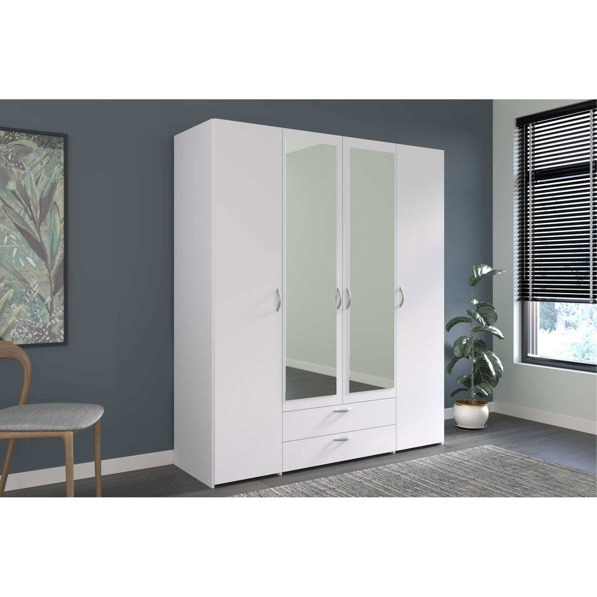 Ντουλάπα Dorm Τετράφυλλη με Καθρέπτη Λευκό 159.9x51.7x185