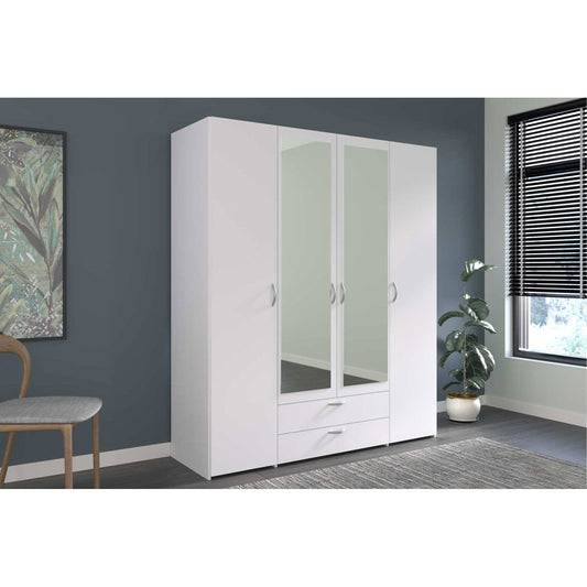 Dorm 4-Door Wardrobe with Mirror White 159.9x51.7x185