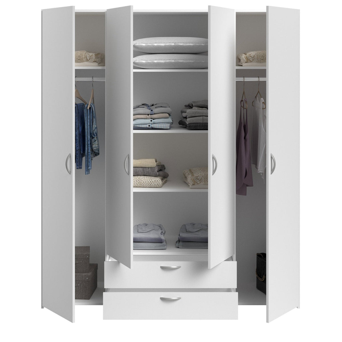 Ντουλάπα Dorm Τετράφυλλη με Καθρέπτη Λευκό 159.9x51.7x185