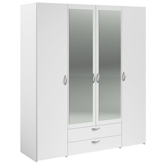 Dorm 4-Door Wardrobe with Mirror White 159.9x51.7x185