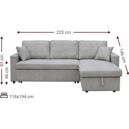 Γωνιακός Καναπές Vancouver Γκρι Ανοιχτό 223x146x83