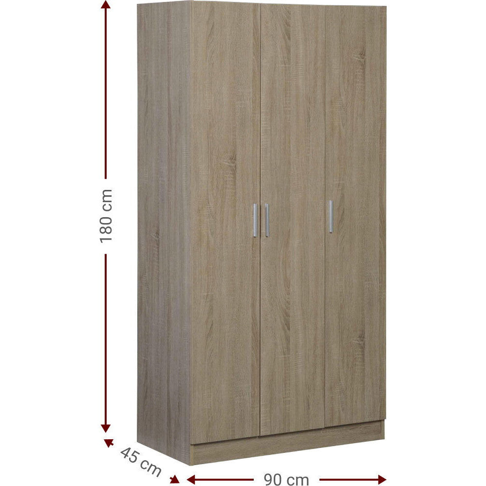 Wilson 3D Three-Door Wardrobe White 90x45x180