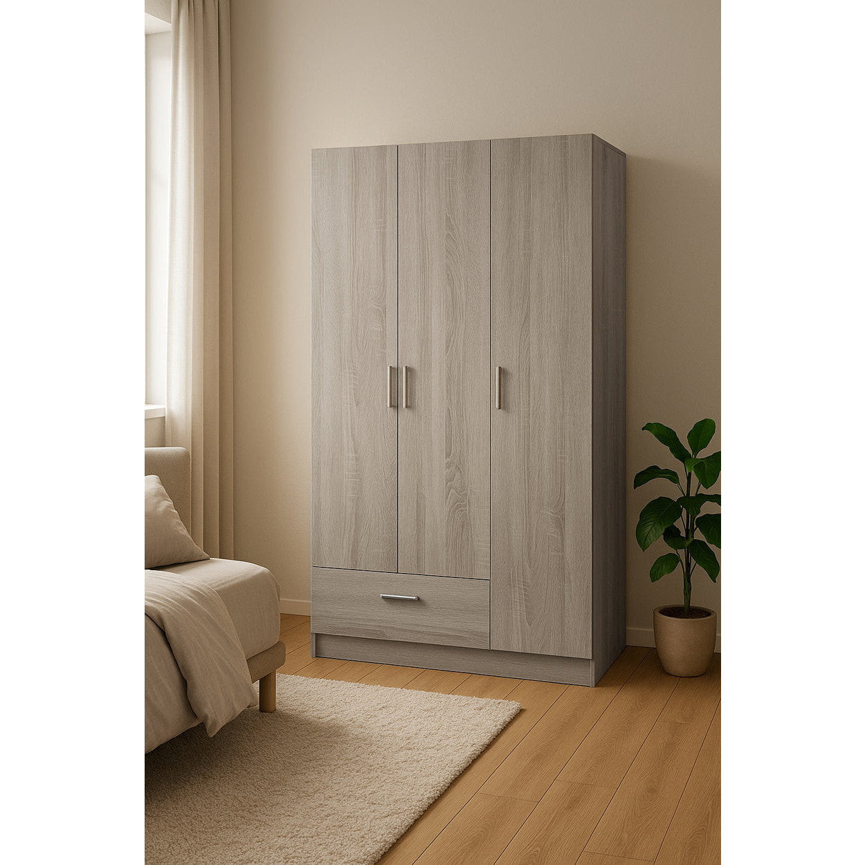 Ντουλάπα Wilson 3DS Τρίφυλλη Φυσικό 90x45x180