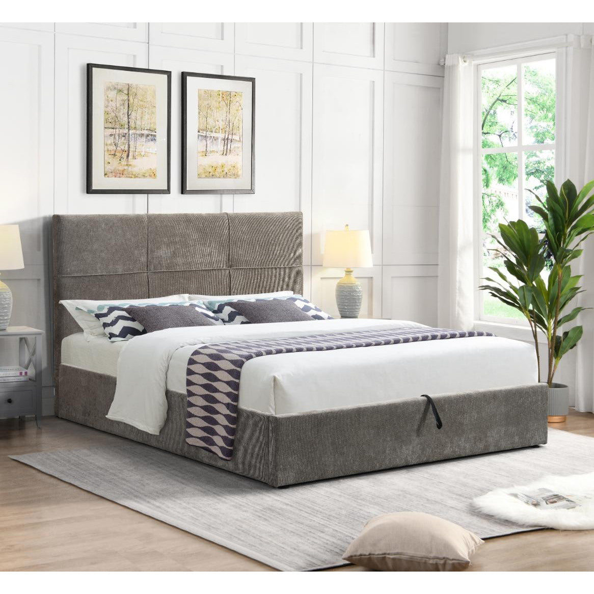 Raziel Brown Upholstered Bed Lift-Storage 168x215x116