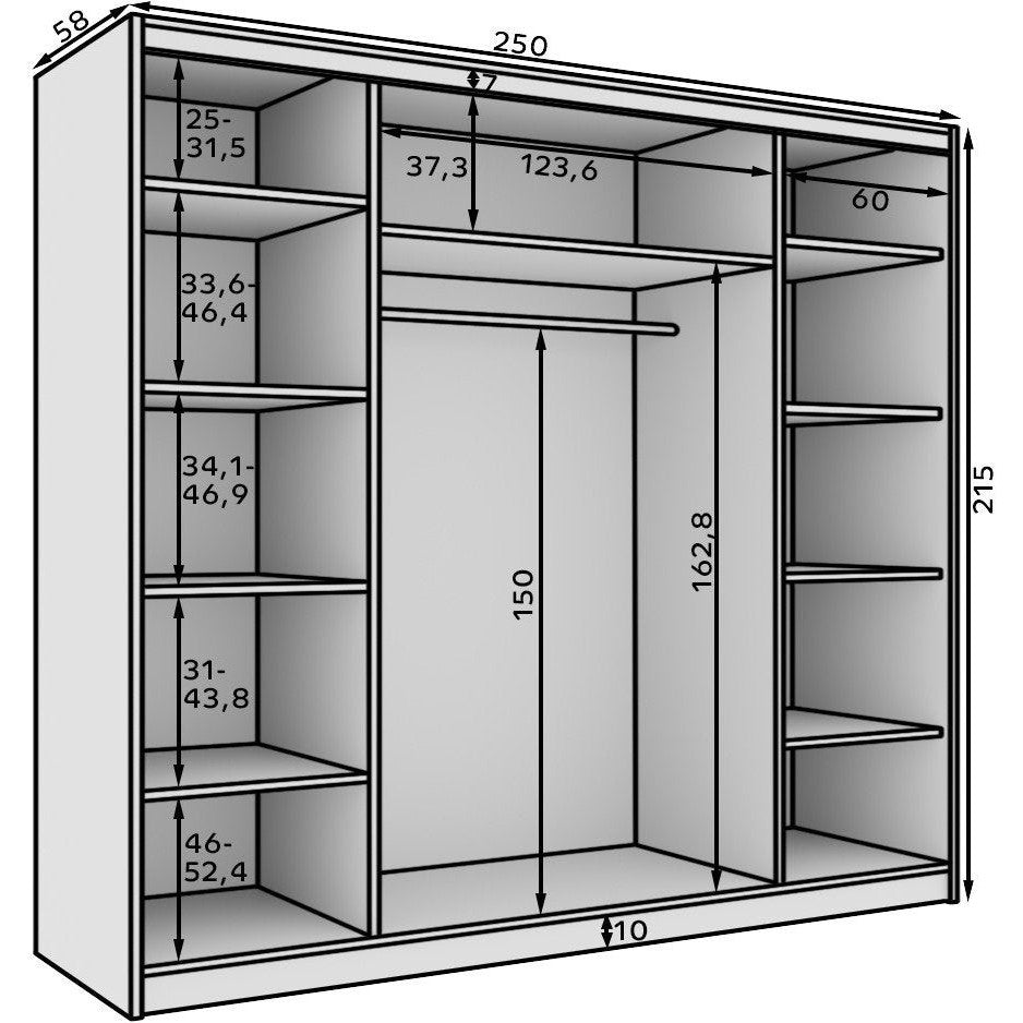 Ντουλάπα Galadriel 250 Συρόμενη Λευκό 250x58x215