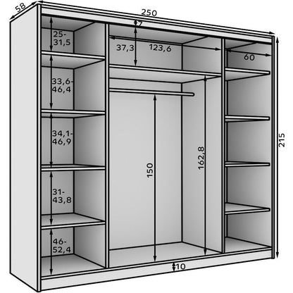 Ντουλάπα Galadriel 250 Συρόμενη Λευκό 250x58x215