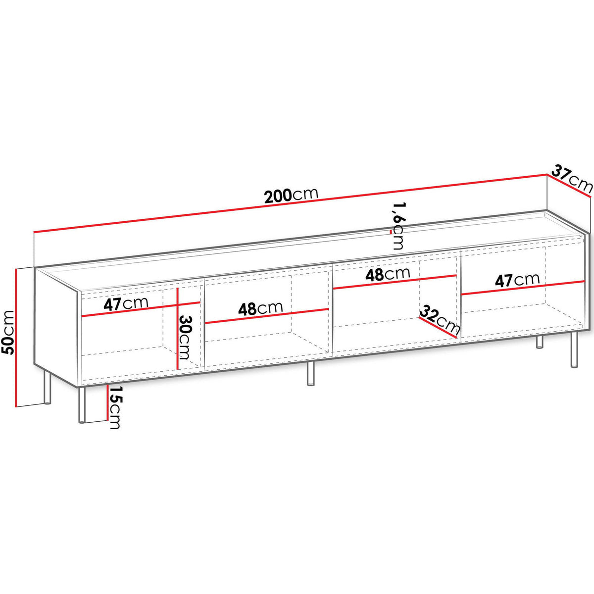 Tewos 4D TV Stand 200x37x50