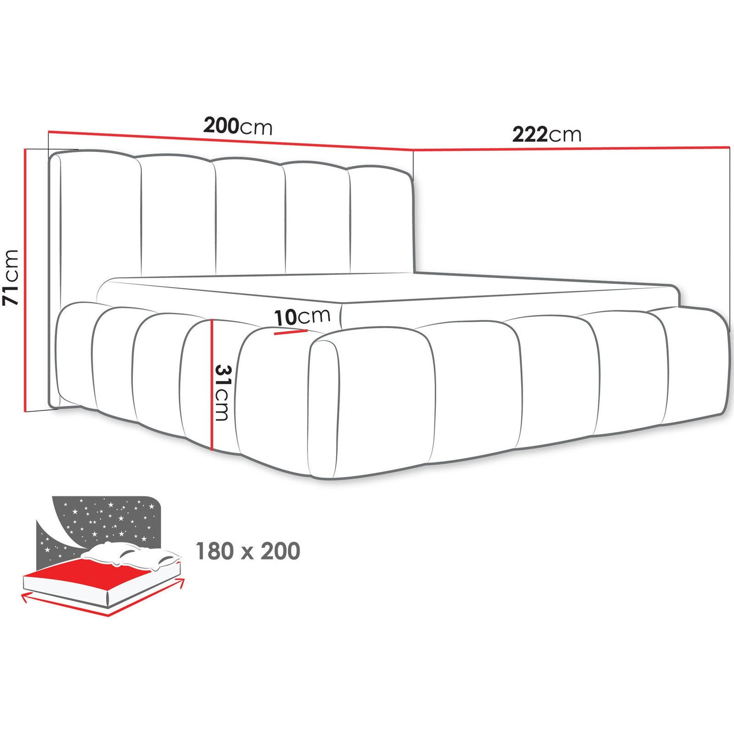 Upholstered Bed Kevson Beige 222x200x71