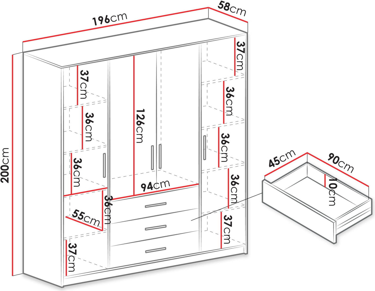 Ντουλάπα Bali 4D Τετράφυλλη Λευκό 195x58x200