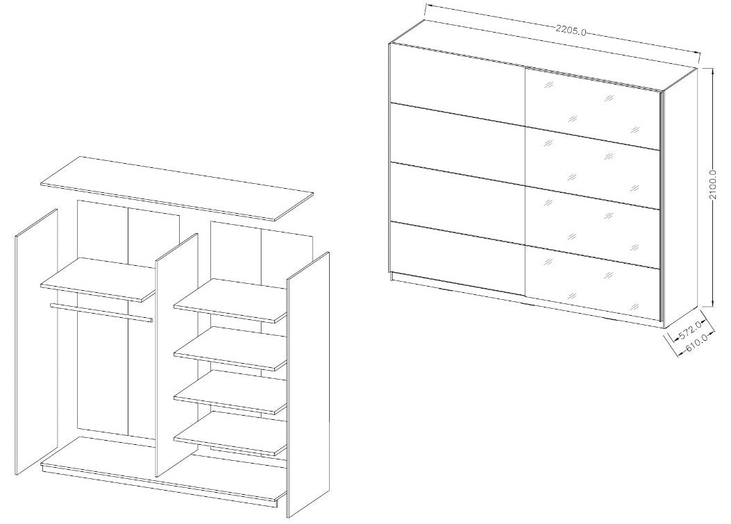 Sliding Wardrobe Delta II White 221x61x210