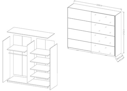 Sliding Wardrobe Delta II White 221x61x210