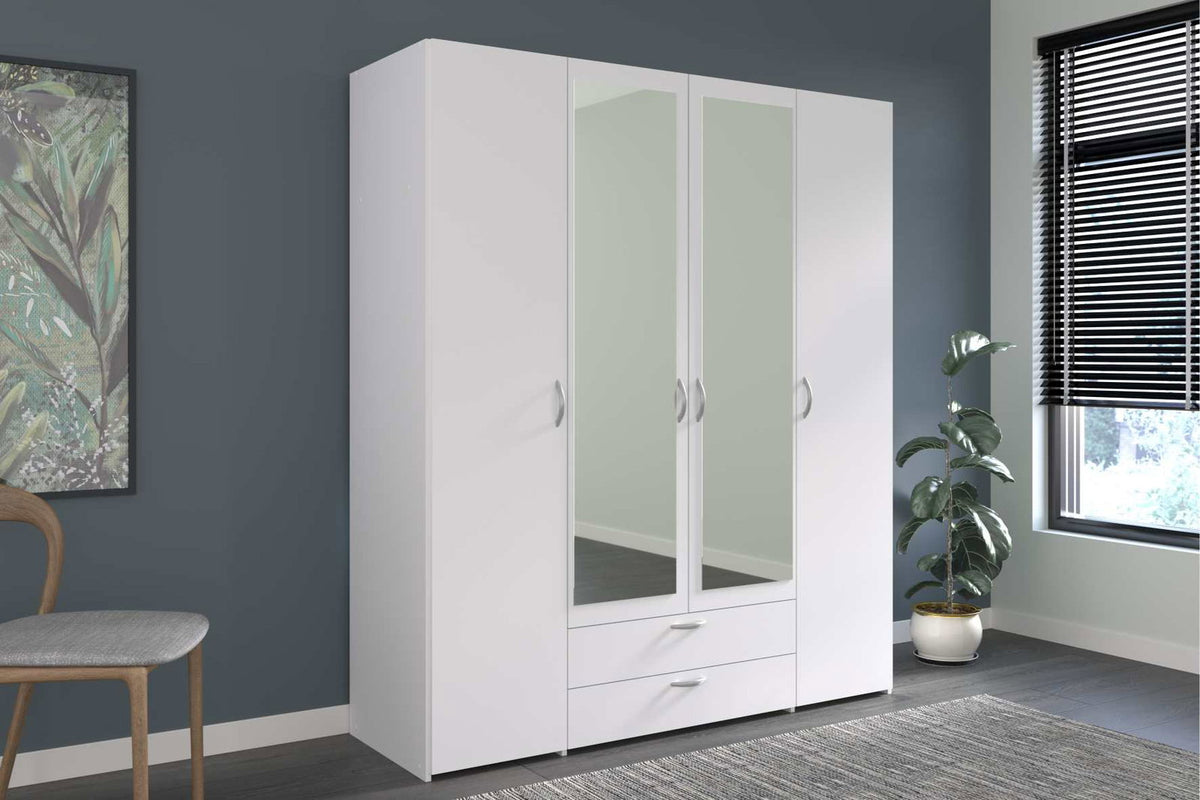 Ντουλάπα Dorm Τετράφυλλη με Καθρέπτη Λευκό 159.9x51.7x185