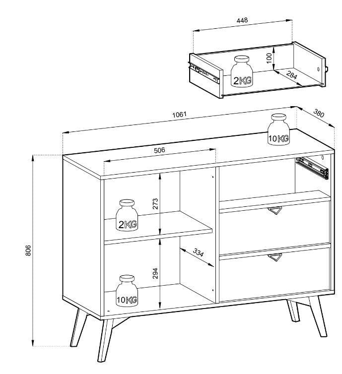 Μπουφές Ernest 1D3S Μέντα 106x38x80