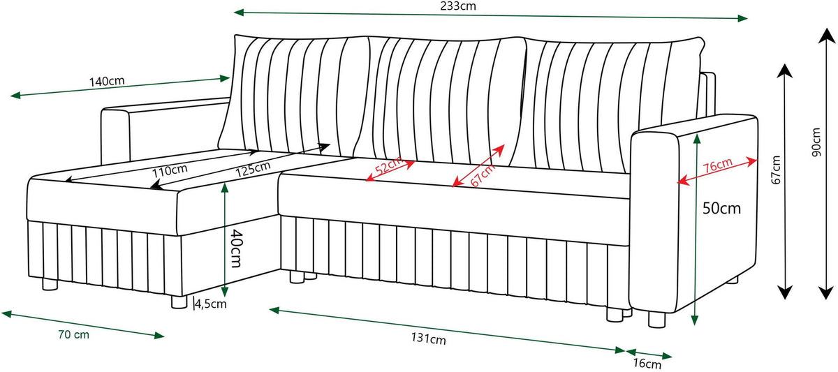 Γωνιακός Καναπές Retiro Μπεζ 233x140x90