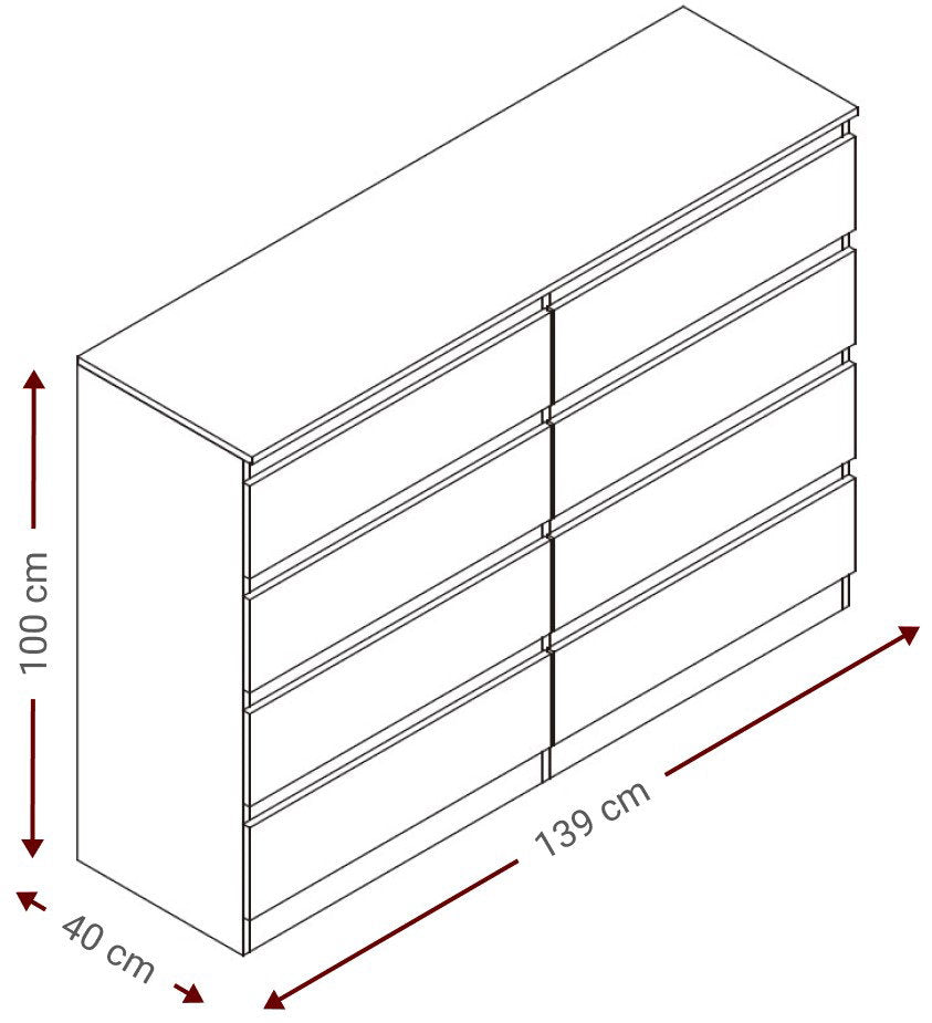 Συρταριέρα Juniper 8S Λευκό 139x40x100