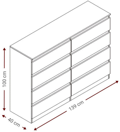 Συρταριέρα Juniper 8S Λευκό 139x40x100