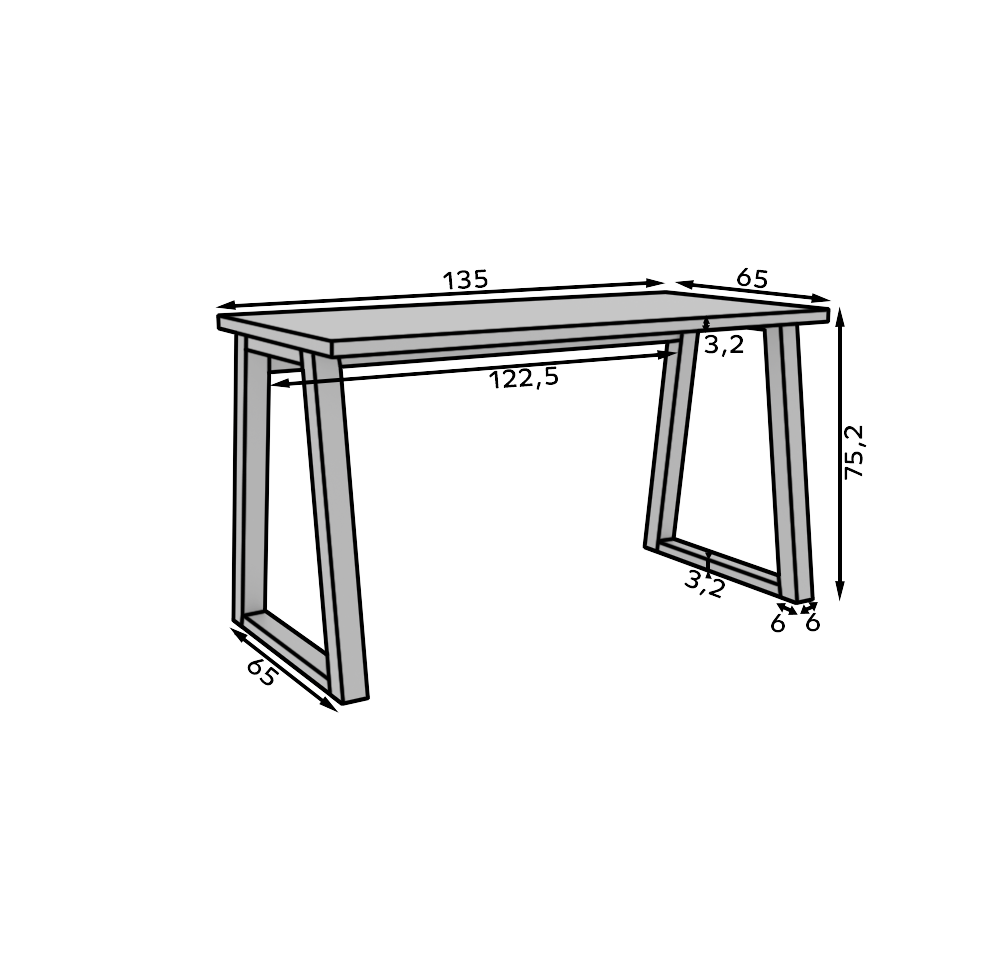 Omar Desk Black 135x65x76.2