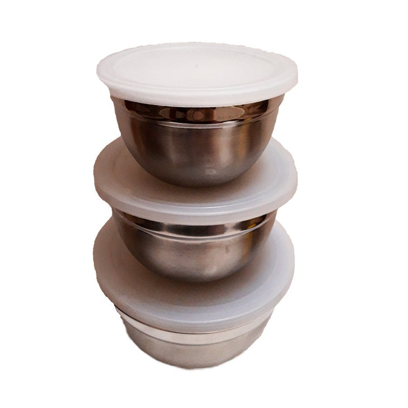 Σετ 3 Ανοξείδωτα Στρογγυλά Τάπερ με Πλαστικό Καπάκι