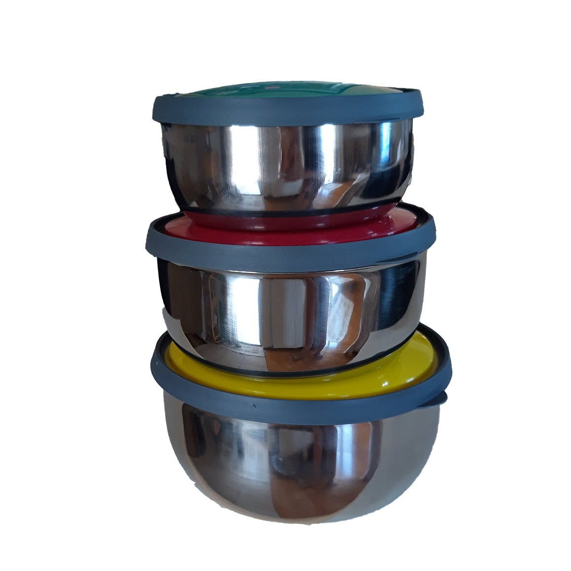 Σετ 3 Ανοξείδωτα Στρογγυλά Τάπερ με Πλαστικό Καπάκι