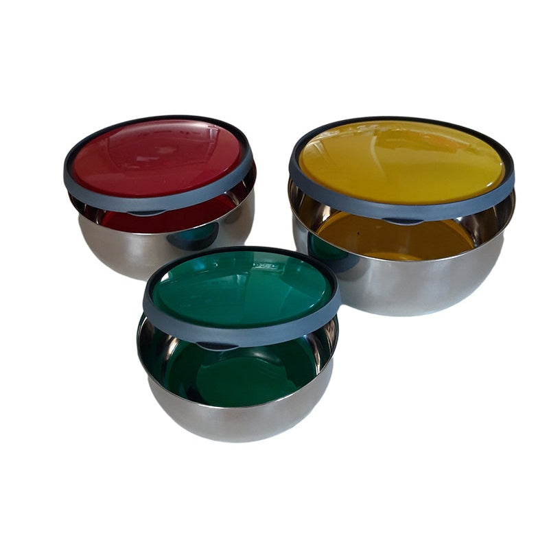 Σετ 3 Ανοξείδωτα Στρογγυλά Τάπερ με Πλαστικό Καπάκι