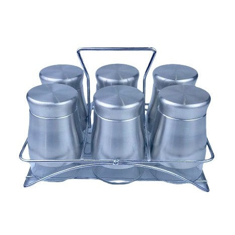 Ασημί Βαζάκια Μπαχαρικών Γυάλινα & Μεταλλικό Καπάκι 6 Τμχ