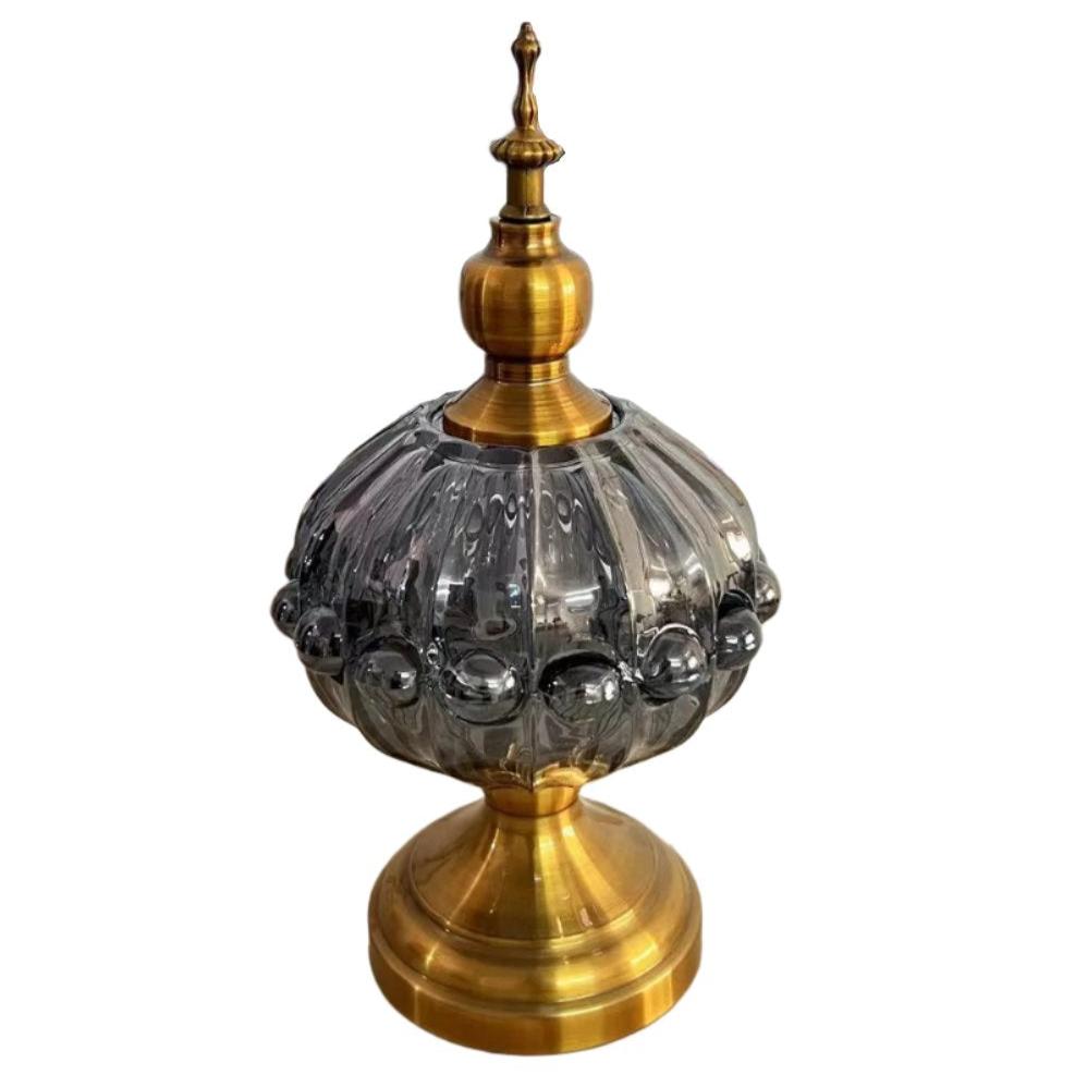 Διακοσμητική Γυάλινη Φοντανιέρα με Χρυσό Μεταλλικό Καπάκι και Αντικέ Πόδι 16x16x30