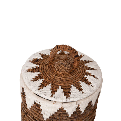 ROUND WICKER BASKETS WITH LID SET OF 3 PCS IN NATURAL WHITE Φ42x63