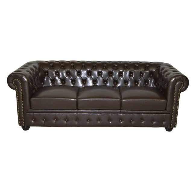 ΚΑΝΑΠΕΣ 3ΘΕΣΙΟΣ T. CHESTERFIELD ΤΕΧΝΟΔΕΡΜΑ ΣΚΟΥΡΟ ΚΑΦΕ 208x90x73
