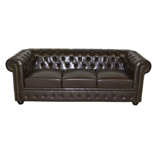 ΚΑΝΑΠΕΣ 3ΘΕΣΙΟΣ T. CHESTERFIELD ΤΕΧΝΟΔΕΡΜΑ ΣΚΟΥΡΟ ΚΑΦΕ 208x90x73