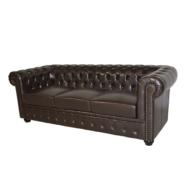 ΚΑΝΑΠΕΣ 3ΘΕΣΙΟΣ T. CHESTERFIELD ΤΕΧΝΟΔΕΡΜΑ ΣΚΟΥΡΟ ΚΑΦΕ 208x90x73