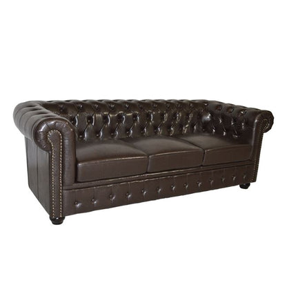 ΚΑΝΑΠΕΣ 3ΘΕΣΙΟΣ T. CHESTERFIELD ΤΕΧΝΟΔΕΡΜΑ ΣΚΟΥΡΟ ΚΑΦΕ 208x90x73