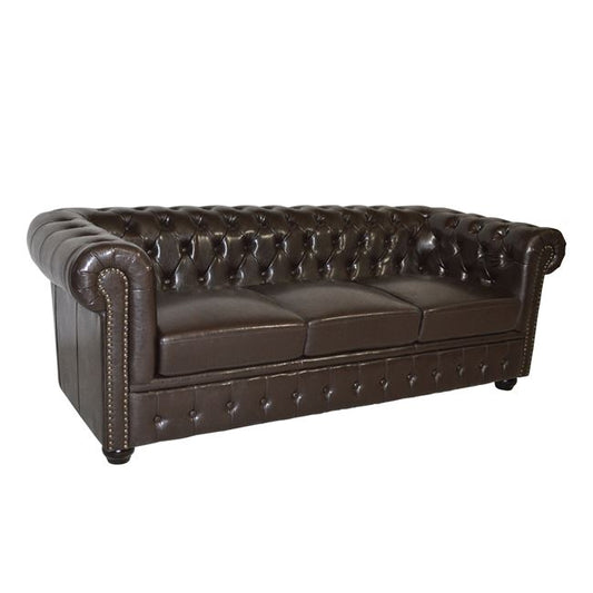 ΚΑΝΑΠΕΣ 3ΘΕΣΙΟΣ T. CHESTERFIELD ΤΕΧΝΟΔΕΡΜΑ ΣΚΟΥΡΟ ΚΑΦΕ 208x90x73