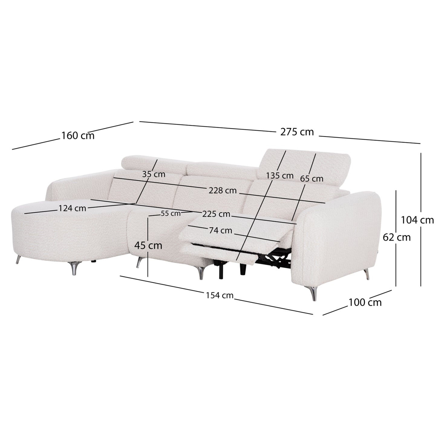 ΚΑΝΑΠΕΣ ΑΡΙΣΤΕΡΗ ΓΩΝΙΑ 3Θ ΜΕ RECLINE VALENTE ΜΠΕΖ ΥΦΑΣΜΑ 275x160x104