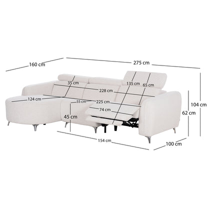 ΚΑΝΑΠΕΣ ΑΡΙΣΤΕΡΗ ΓΩΝΙΑ 3Θ ΜΕ RECLINE VALENTE ΜΠΕΖ ΥΦΑΣΜΑ 275x160x104