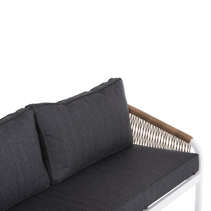 OUTDOOR SOFA 3-SEATER MAERLY ALUMINUM WHITE ROPE ANTHRACITE CUSHIONS