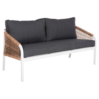 OUTDOOR SOFA 3-SEATER MAERLY ALUMINUM WHITE ROPE ANTHRACITE CUSHIONS