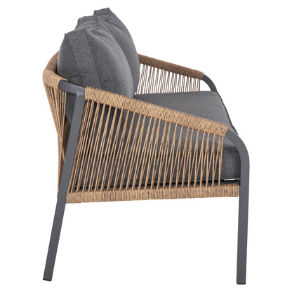 SOFA OUTDOOR 3-SEATER MAERLY ALUMINUM CHARCOAL ROPE CHARCOAL CUSHIONS