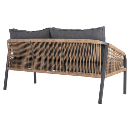 SOFA OUTDOOR 3-SEATER MAERLY ALUMINUM CHARCOAL ROPE CHARCOAL CUSHIONS