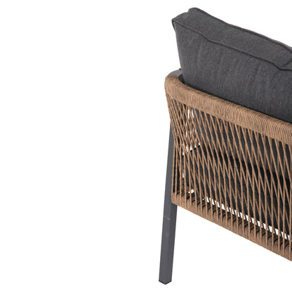 SOFA OUTDOOR 3-SEATER MAERLY ALUMINUM CHARCOAL ROPE CHARCOAL CUSHIONS