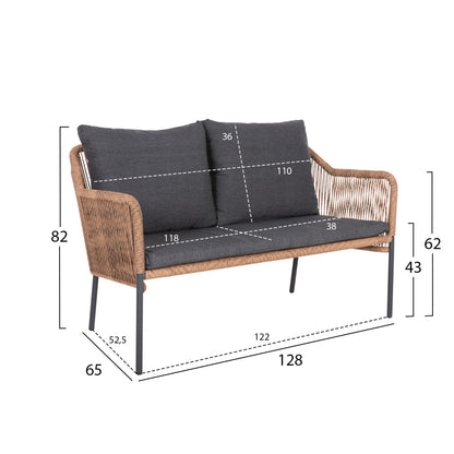 SOFA OUTDOOR BAFFIN ALU. ANTHRACITE SYNTH. RATTAN BEIGE ANTHRACITE CUSHIONS